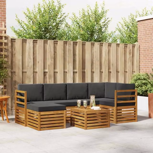 Set di divani da esterno 7 pz Naturale e Antracite Poliestere 3375112