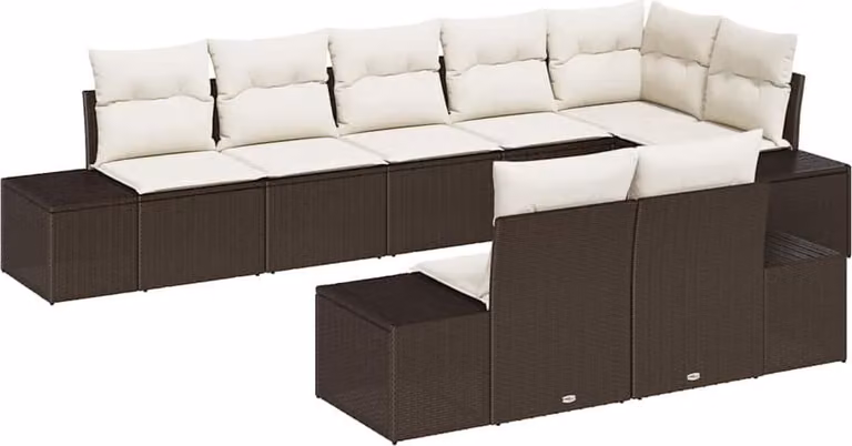 Set Divano da Giardino 8 pcs Marrone e Crema Poly Rattan