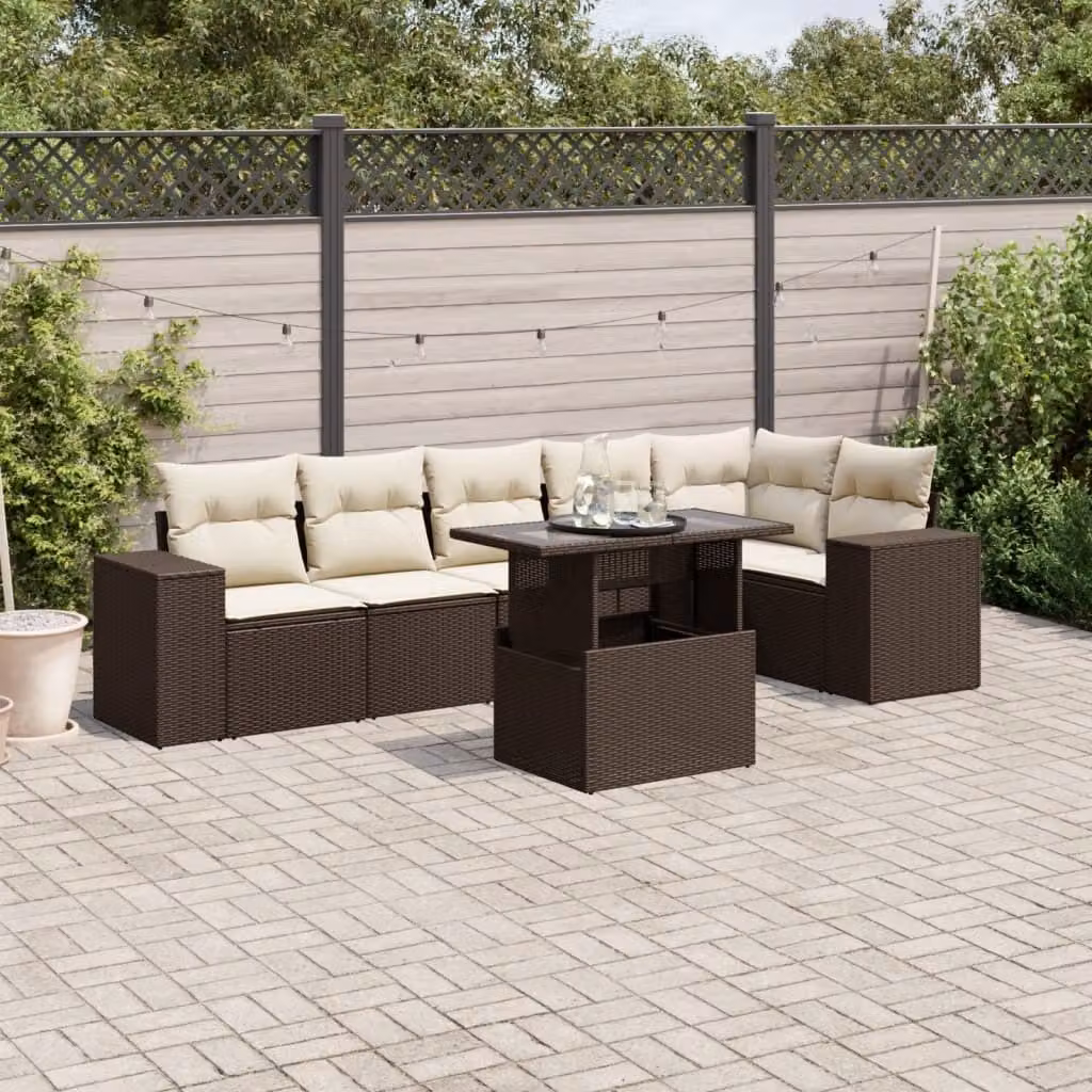 Maison Exclusive - Set Divani da Giardino 7 pz con Cuscini Marrone in Polyrattan
