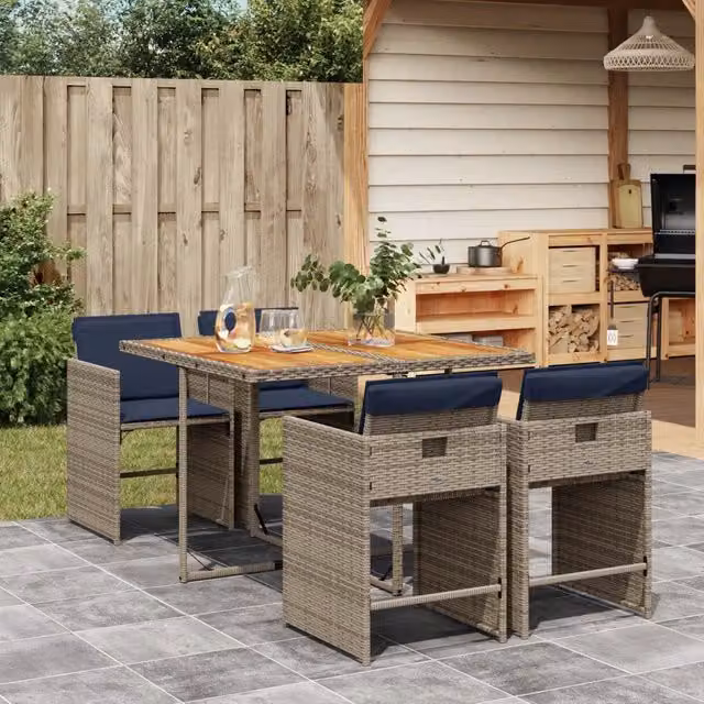 Set da pranzo da giardino da 5 pz con Cuscini Grigio 3277852