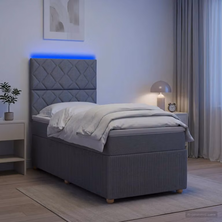 Letto Box Spring vidaXL con Materasso Ibrido e Illuminazione LED sotto il letto, Grigio e Bianco, L 200 x L 80 cm