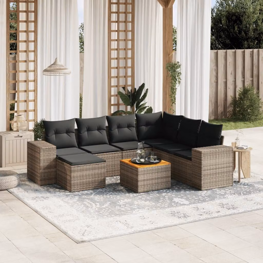 Maison Exclusive - Set da giardino 8 pezzi con cuscini grigio in polyrattan
