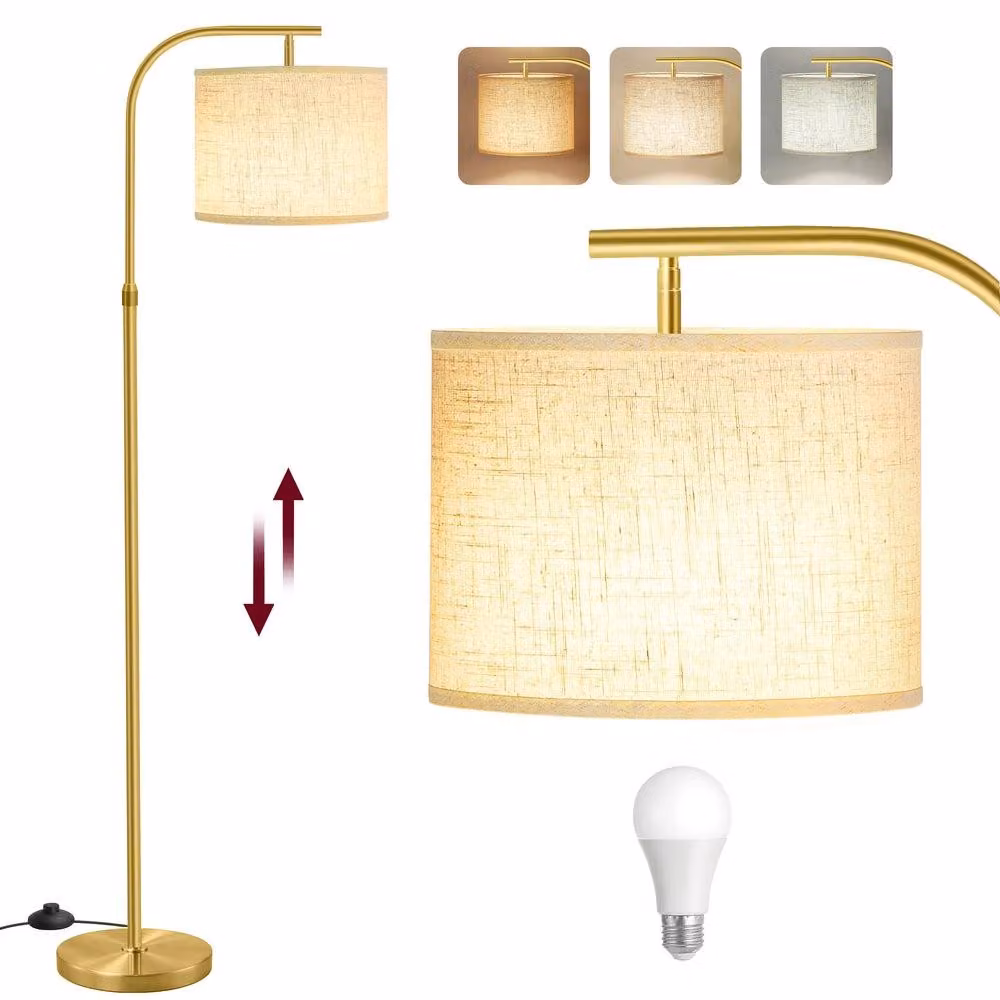 Lampada da terra regolabile con interruttore a pedale | Oro pallido | 30x30x150-175 cm