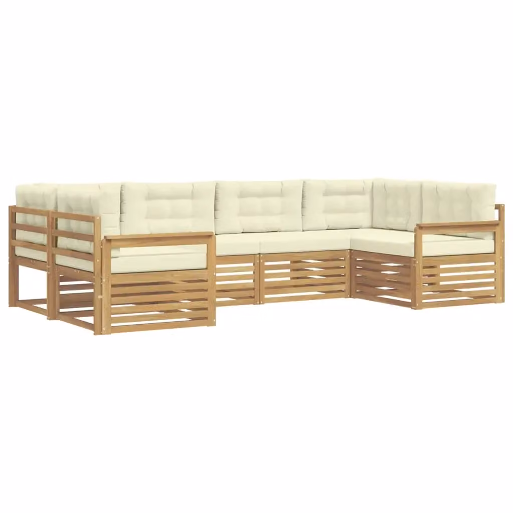 Set di divani da esterno a L vidaXL in legno di acacia con cuscini, Bianco e Beige – 2