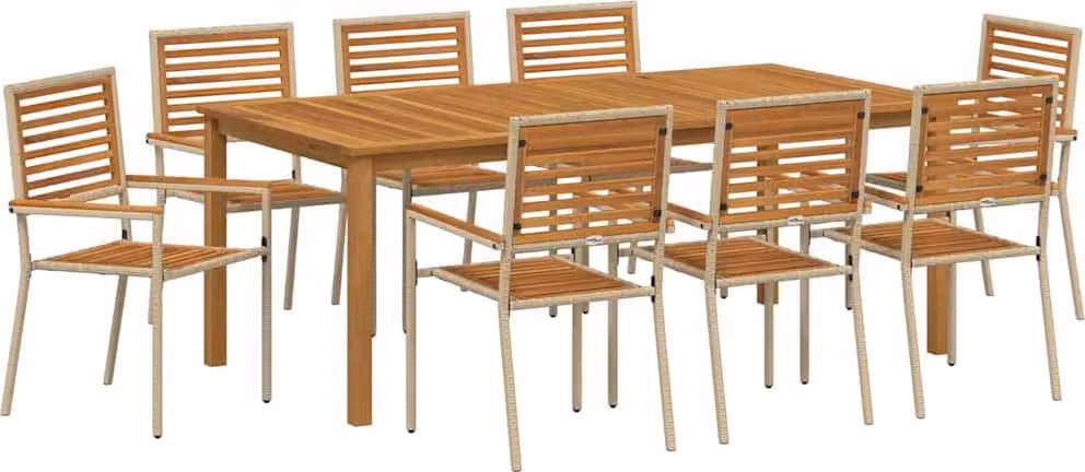 Set da Pranzo per Giardino 9 pcs Beige Legno di Acacia Massello
