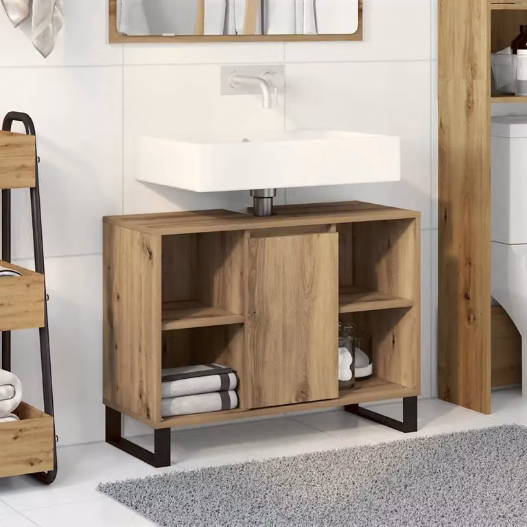 Mobile da bagno vidaXL moderno in legno marrone con ante a battente e ripiani interni L: 80 cm, P: 33 cm, H: 60 cm