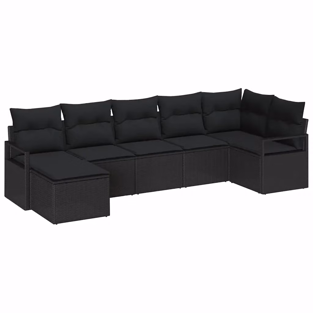 Set di divani da giardino vidaXL in polyrattan nero con cuscini e pouf, 7 pezzi – 2
