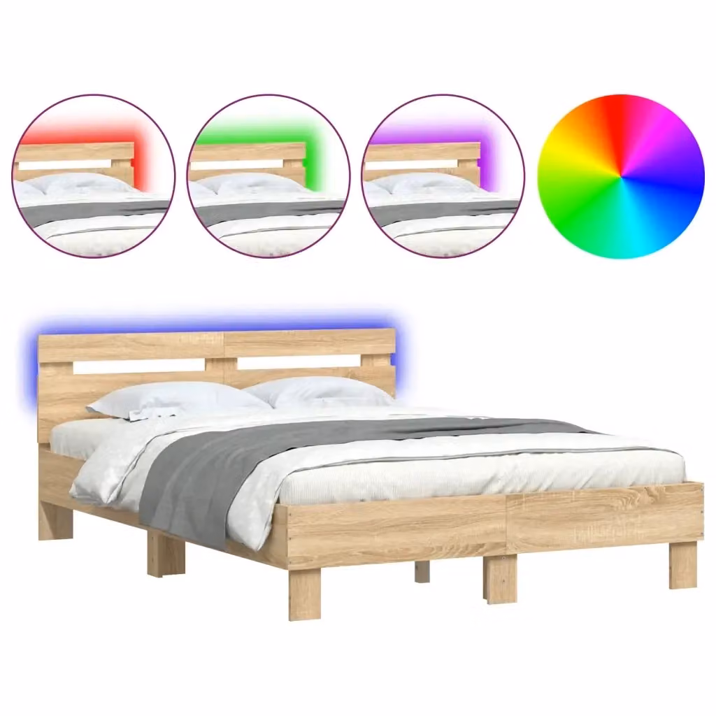 vidaXL Giroletto con Testiera, Illuminazione LED e Porta USB, Rovere Sonoma, L 120 x P 200 cm – 2