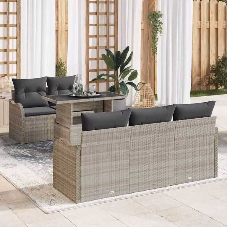 Maison Exclusive - Set Divano da Giardino 6 pcs Grigio chiaro polyrattan