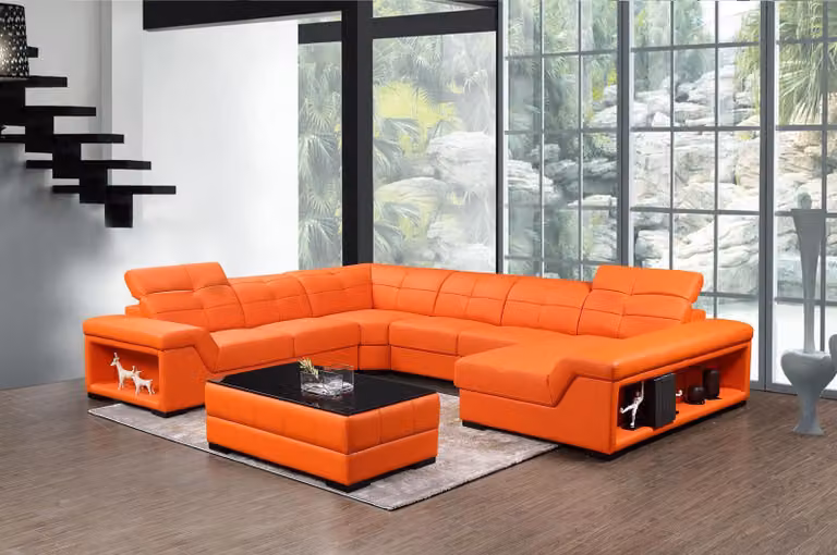 XXL Garnitur Designer Wohnlandschaft Ecksofa Sofa Couch U-Form Tisch Leder