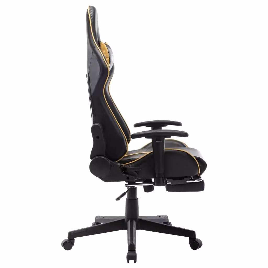 Sedia da Gaming vidaXL Nera e Oro in Similpelle con Poggiapiedi e Riposagola – 2