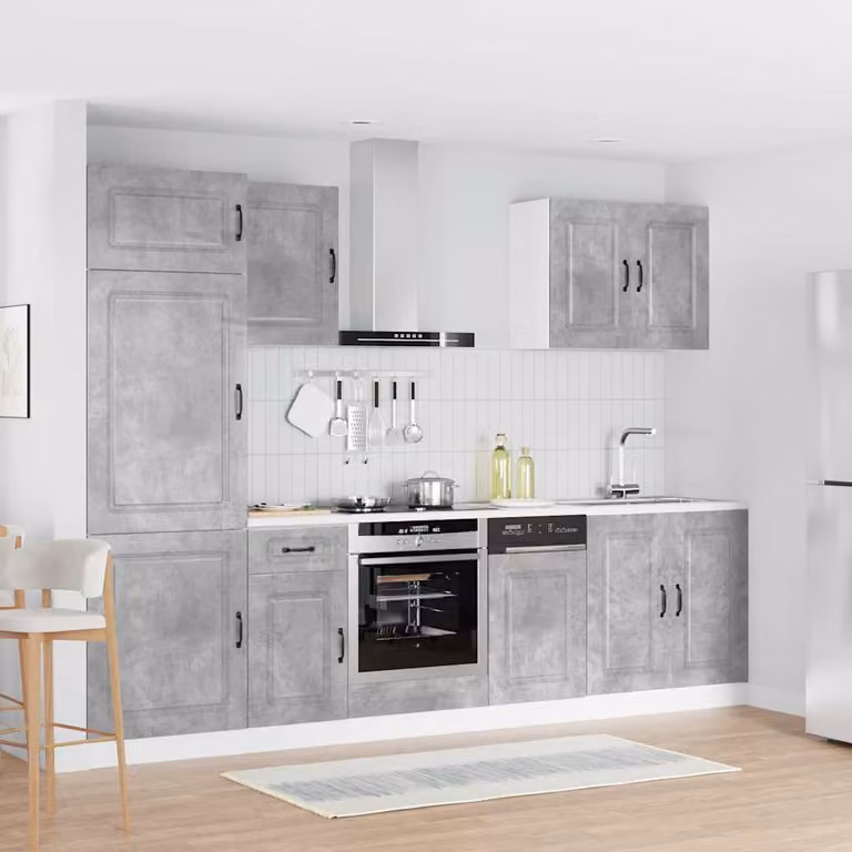 Set di mobili da cucina vidaXL Kalmar composto da 7 pezzi in stile moderno, colore grigio cemento, realizzato in legno e MDF