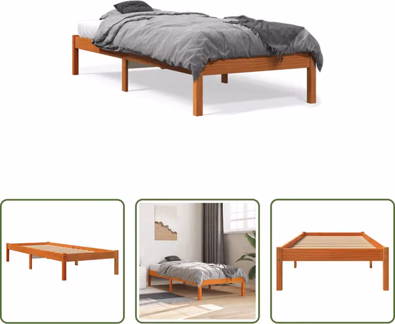 The Living Store letto in legno massiccio cera marrone 90x200 cm pino
