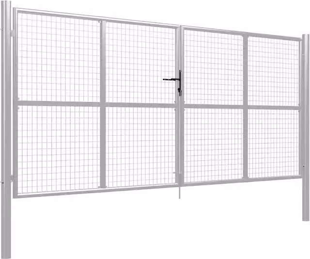 Cancello da Giardino in Acciaio Zincato 400x150 cm Argento 144301