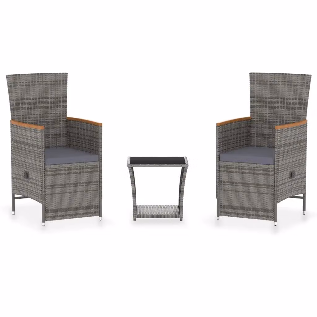 vidaXL Set Divani da Giardino Moderno in Polyrattan e Legno di Acacia con Cuscini e Tavolino da Caffè Grigio – 2