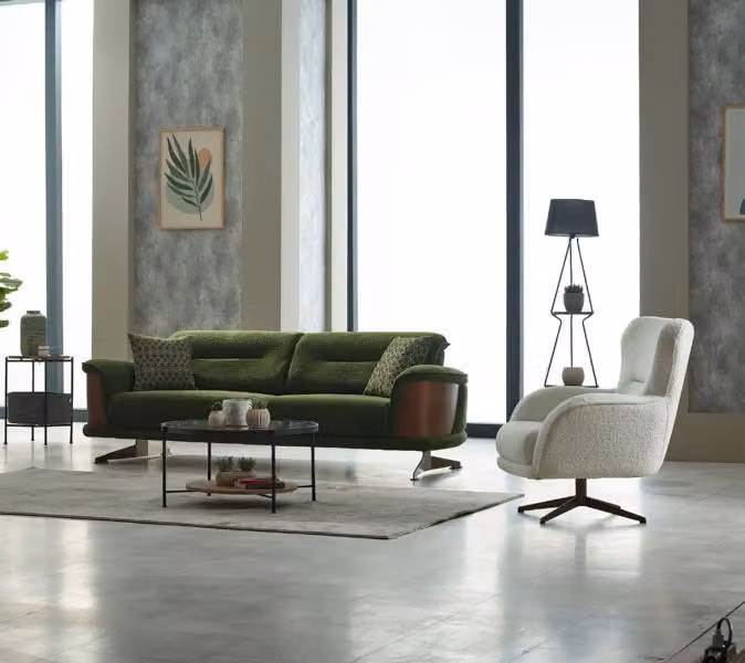 Sofagarnitur Polstersofa Dreisitzer Sessel Grün Couch Stoffsofa 2tlg
