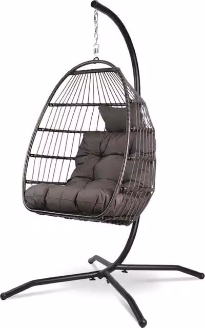 Sedia a sospensione Cocoon con struttura - sedia a sospensione confortevole - unico oscillatore a forma di uovo Boho - per interni ed esterni - terrazza camera da letto angolo lettura - grigio - 150 kg di capacità di carico sedia a sospensione Cocoon