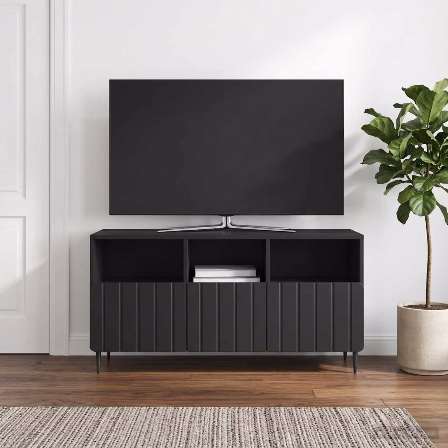 Mobile TV vidaXL Nero con compartimenti multimediali in legno e metallo L/P/H: 102 x 34,5 x 50 cm