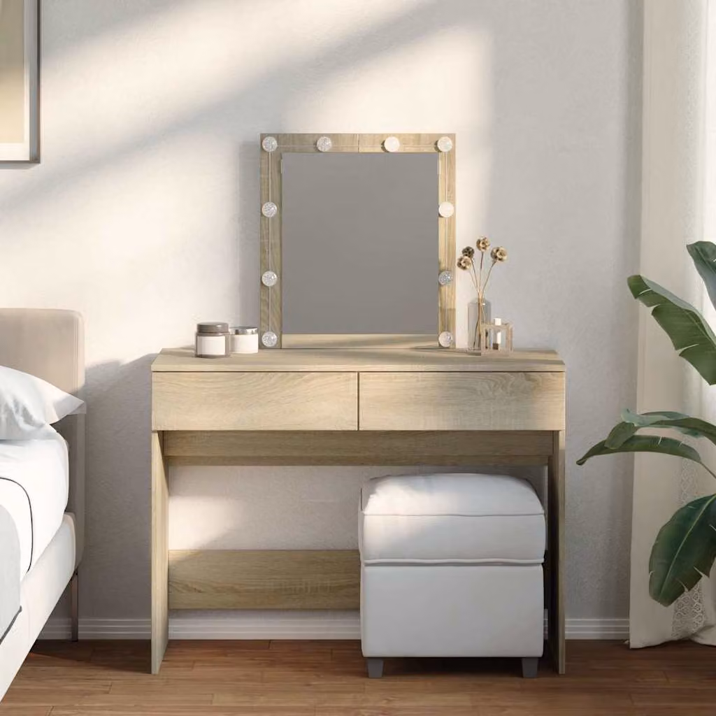 vidaXL Toeletta con LED in Rovere Sonoma, Colore Marrone e Beige, L: 100 cm, P: 40 cm, H: 130 cm