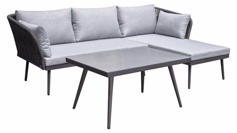 LC Garden «Sunera» Set da giardino 3 pezzi grigio scuro Set da salotto in corda Set di sedute