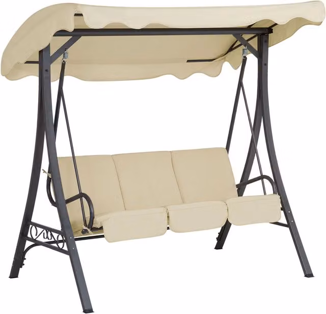 Altalena da giardino Beliani a 3 posti con struttura in acciaio e tendalino beige