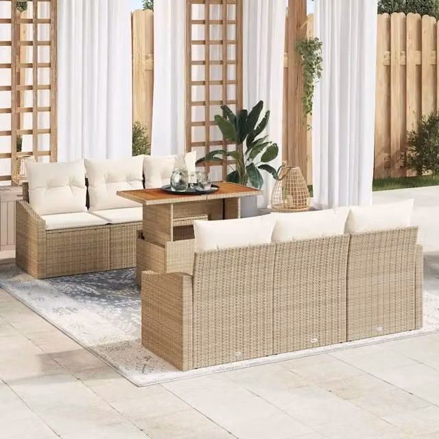 Set Divano da Giardino 7 pz Beige e Crema 3349784