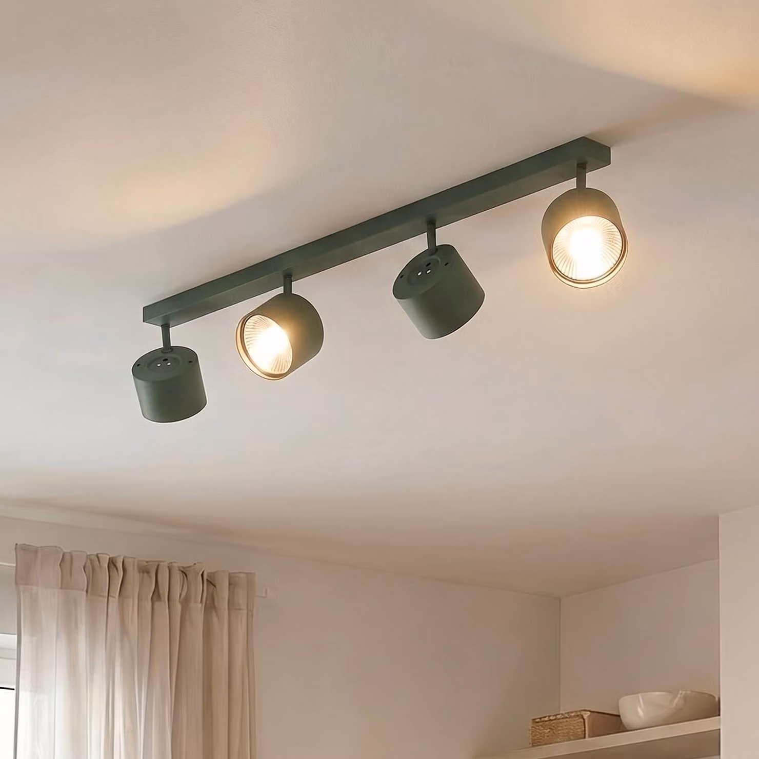 Faretto da soffitto Chloe, verde, quattro luci, regolabile Chloe Argon, dimmerabile, Verde, Soggiorno / Sala da pranzo, Metallo, Moderno