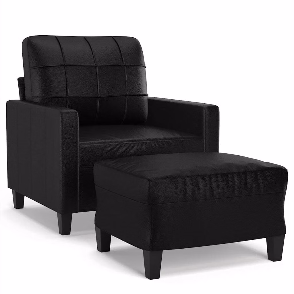 Poltrona con Poggiapiedi Nero 60 cm in Pelle finta
