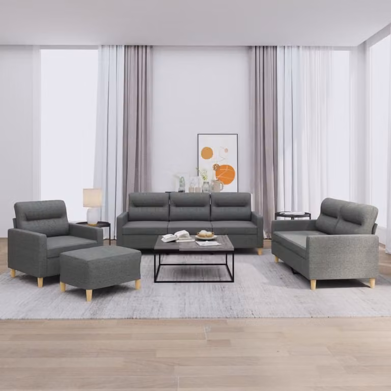 Maison Exclusive - Set divano 4 pezzi con cuscini in tessuto grigio scuro