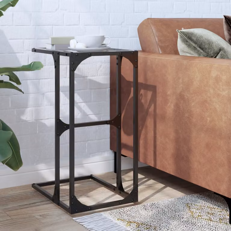 Tavolino vidaXL in stile industriale con piano in vetro trasparente e struttura in metallo nero, L 40 cm x P 30 cm x H 61,5 cm
