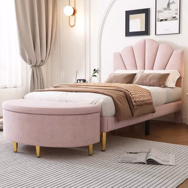 letto imbottito velluto rosa 90 x 200 cm