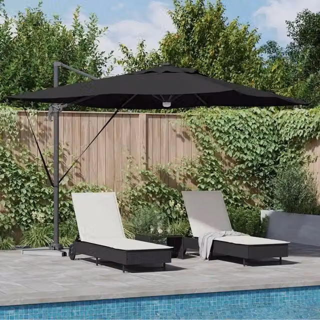 Parasole Roma-Ombrellone da giardino Nero 286 x 284 x 270 cm Alluminio e Poliestere