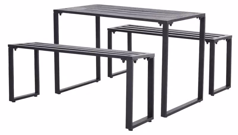 Set da picnic composto da un tavolo e due panche | Colore: nero | Dimensioni: 110x55x70 cm
