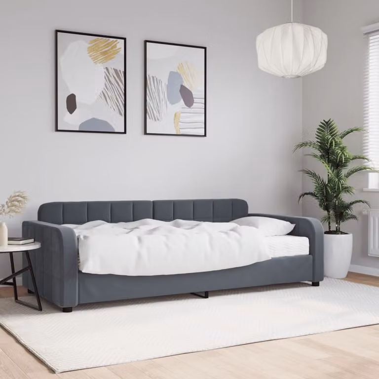 vidaXL Divano Letto in Velluto Grigio con Materasso L/P: 90 x 200 cm