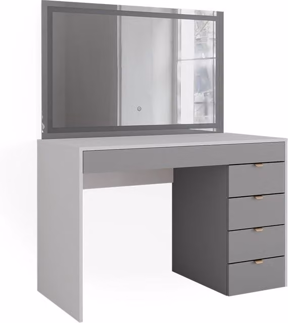 Tavolo da toeletta Elise Bianco/Grigio 115 cm con specchio a LED Vicco