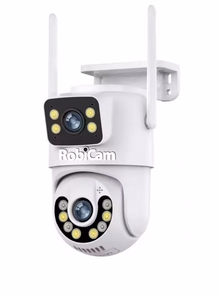 RobiCam, iCsee, 6MP, doppia telecamera, montaggio a soffitto e parete, esterna, WiFi, impermeabile, 360 gradi, FULL HD, 6MP, visione notturna a colori