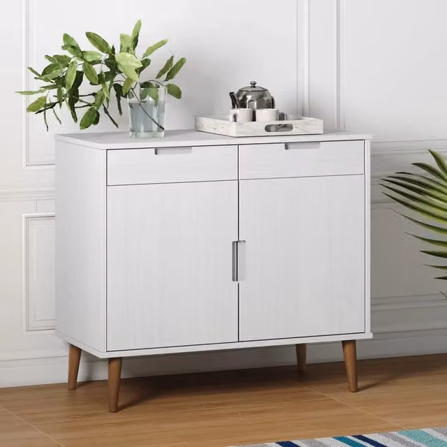 Credenza MOLDE vidaXL Bianca in Legno di Pino Laccato Stile Scandinavo L: 90 cm, P: 40 cm, H: 80 cm – 1