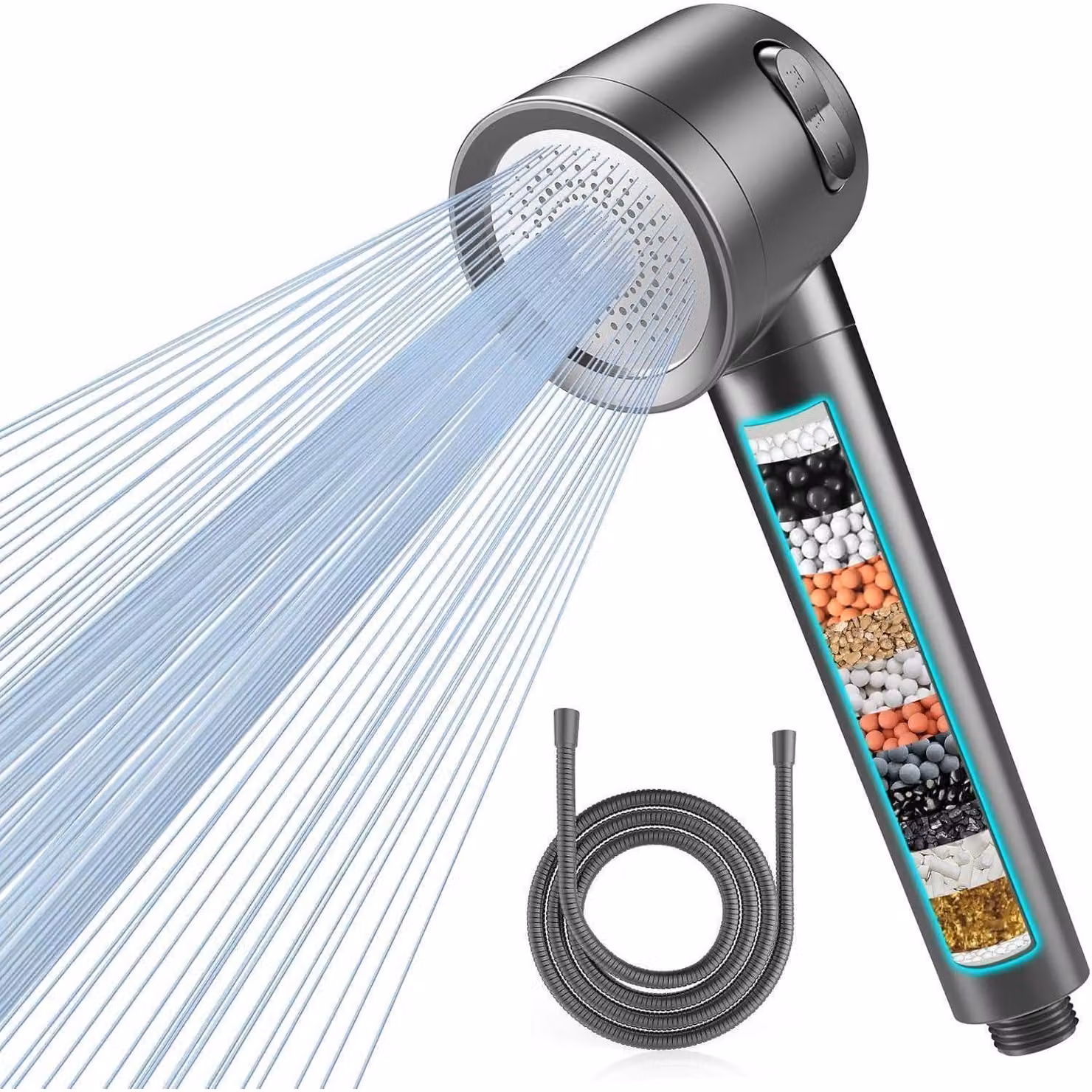 Soffione MEKO con filtro e sistema di filtraggio a 15 strati, tubo flessibile da 1,5 metri 3 modalità di getto doccetta a risparmio idrico