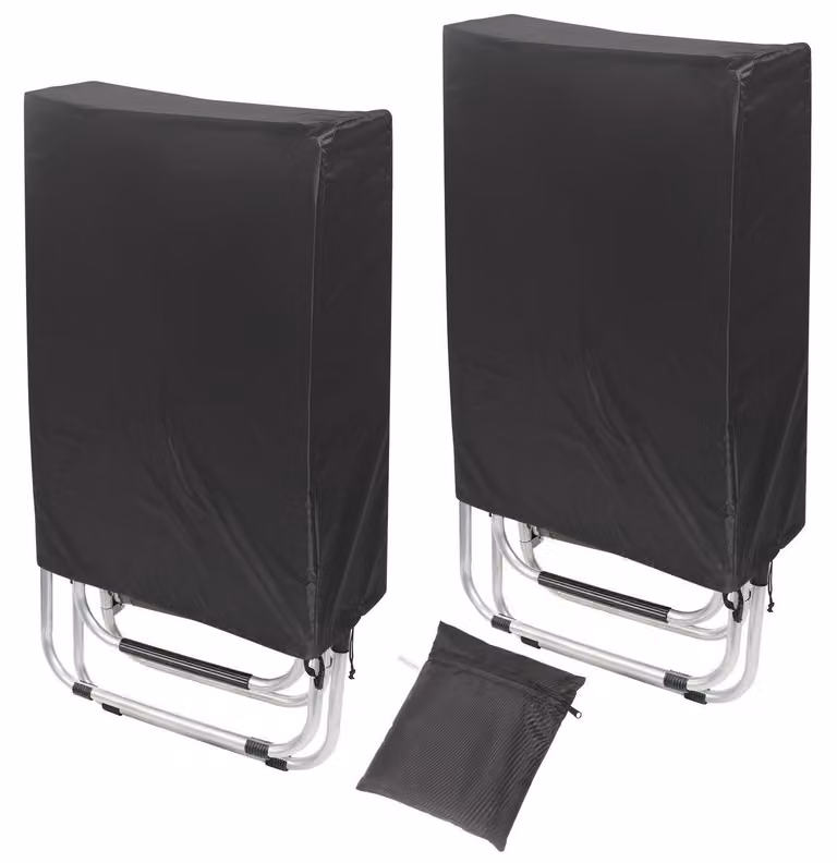 Copertura protettiva per sedie pieghevoli, confezione da 2, in tessuto Oxford 420D, impermeabile, resistente al vento, con protezione UV, dimensioni 71x110x20/34 cm, colore nero