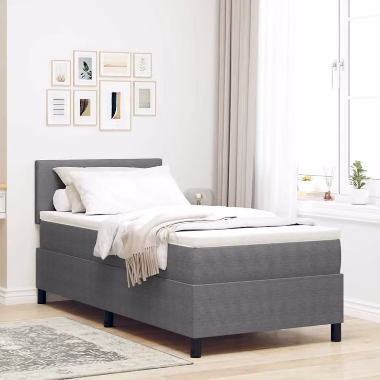 Letto a molle con testiera vidaXL in tessuto Grigio chiaro e bianco L 80 x P 200 cm