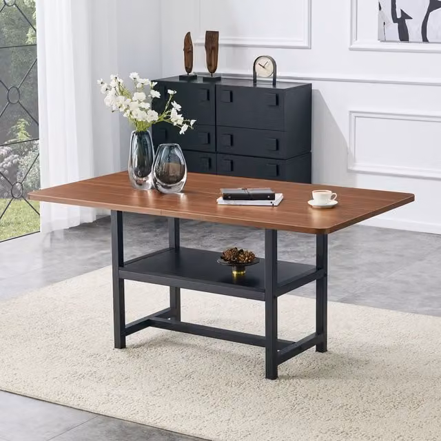 Tavolo da Pranzo Rettangolare ¨C MINIMAL ¨C Noce, Gambe in Metallo Nero, 160x90x76, 6 Persone