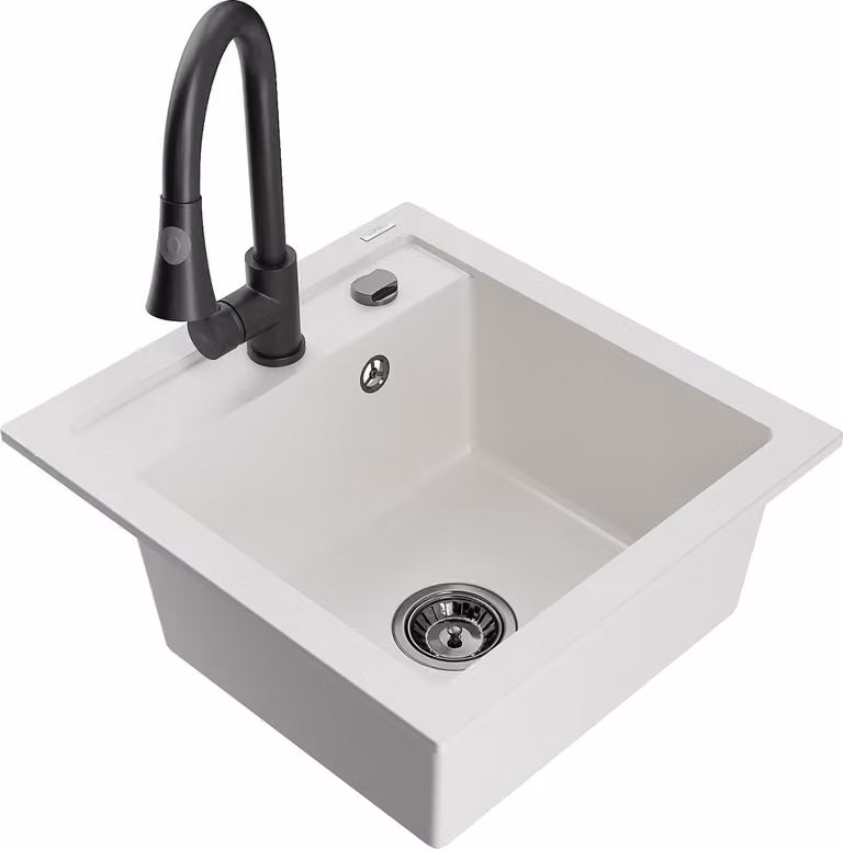 Mexen Vito lavello in granito a 1 vasca con miscelatore cucina Elia, bianco - 6503-20-670101-70