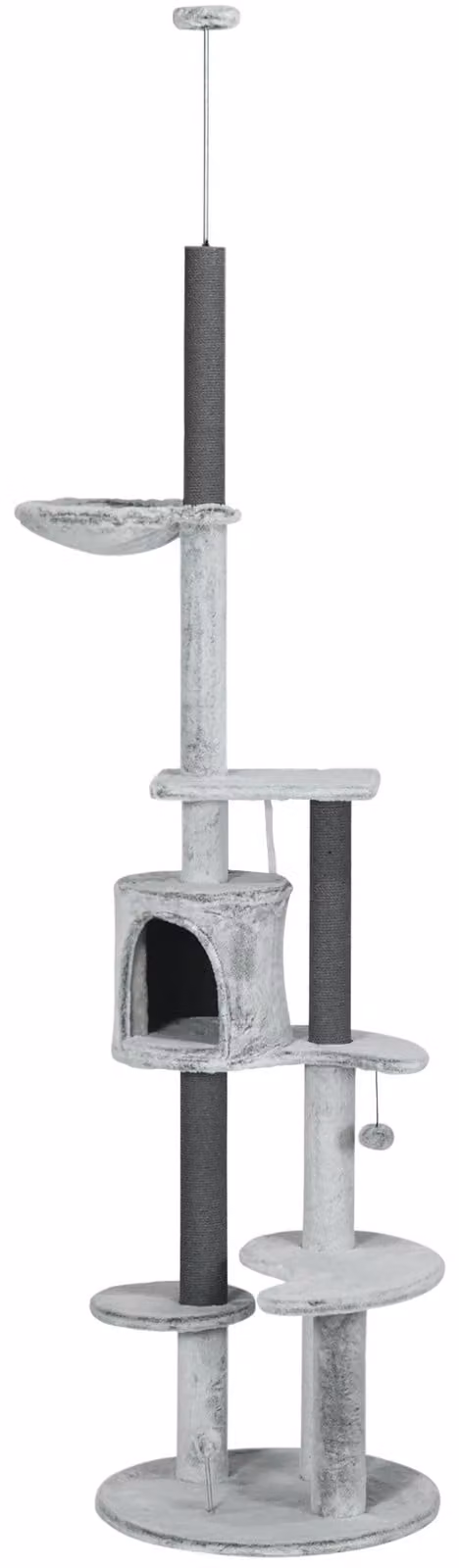 PawHut, tiragraffi per gatti, altezza fino a 225-255 cm, con cuccia, cesta, colore grigio