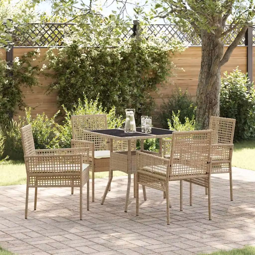 Set da pranzo per giardino e terrazzo vidaXL in polyrattan e vetro beige, 5 pezzi