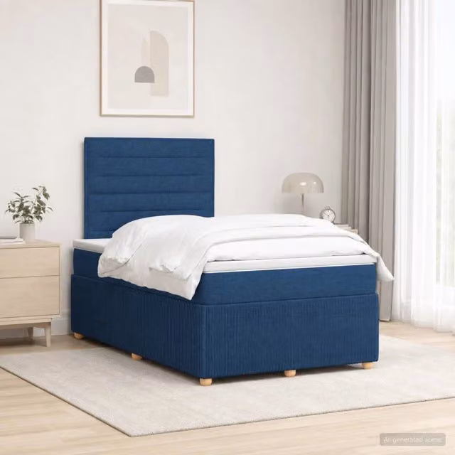 Letto box spring con materasso vidaXL in tessuto blu e bianco L/P: 120 x 200 cm – 1