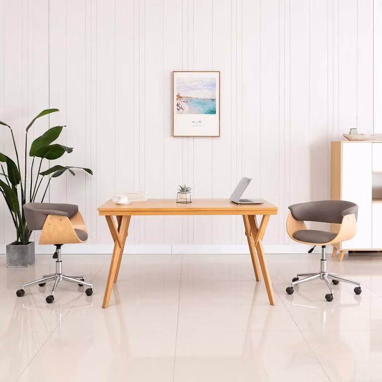 Sedia da ufficio girevole moderna vidaXL in legno e tessuto grigio con ruote