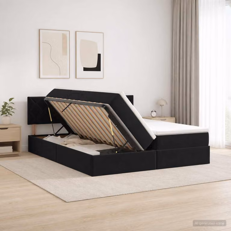 Letto con contenitore e testiera vidaXL moderno in nero L/P/H: 204 x 180 x 88 cm