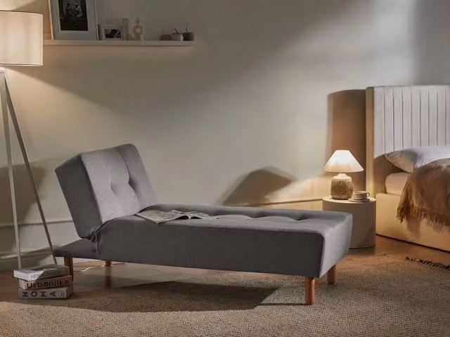 Chaise longue BELIANI grigia in tessuto con stile scandinavo e funzione letto reversibile L/P/H: 178 x 75 x 80 cm – 1
