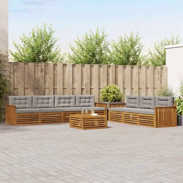 Set di mobili da esterno 8 pezzi vidaXL in legno di acacia con divani, cuscini e tavolino da giardino, colore beige e grigio – 1