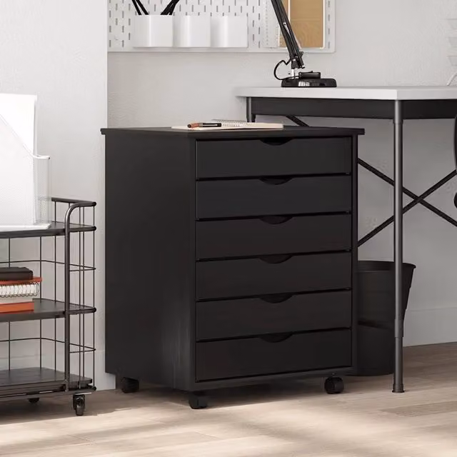 Armadietto Rotante con Cassetti vidaXL in Legno di Pino Nero con Ruote per Soggiorno, Camera da Letto o Ufficio L/P/H: 39.0 x 53.0 x 65.5 cm
